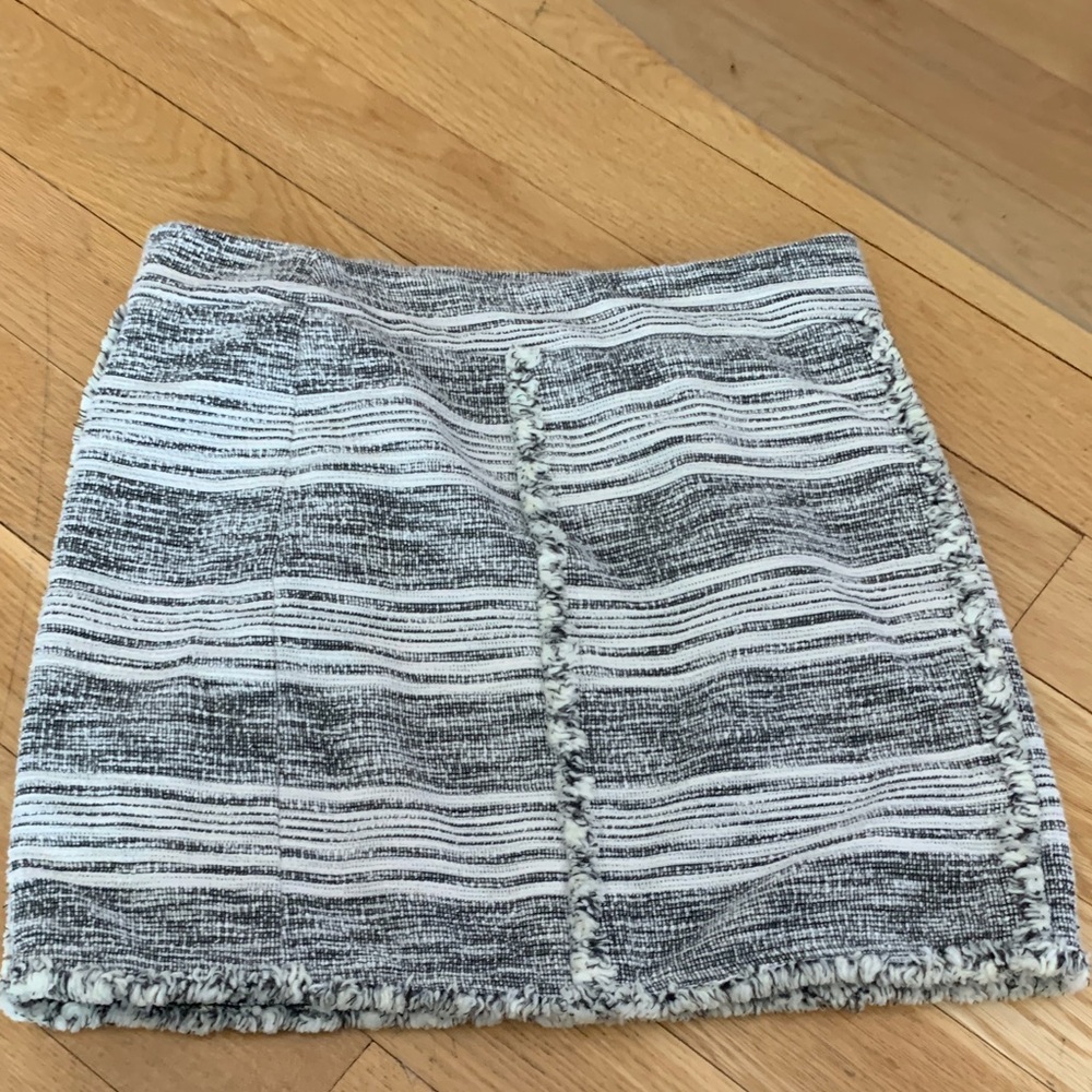 1. State Black and White Striped Fringe Mini Skirt.Cotton